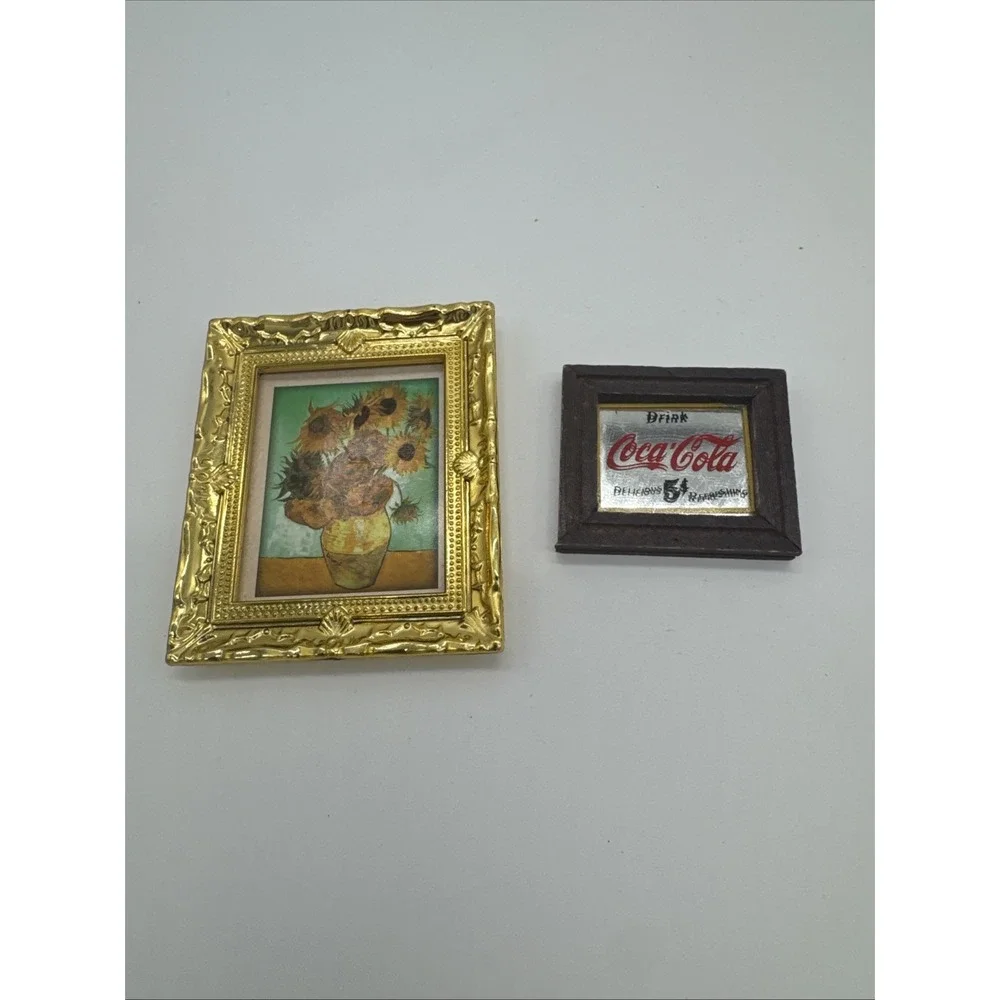 Dollhouse Miniature Framed Pictures Flower Vase And Coca Cola Mirror
